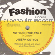 JOSEPH COTTON : NO TOUCH THE STYLE / MASSIVE HORNS AND THE A CLASS CREW : COTTON COME TO HARLESDEN
